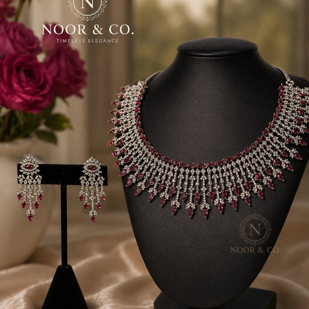 Crimson Cascade Statement Necklace & Earrings Set