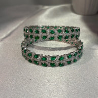 Emerald Green Silver Tone CZ Bangle Set Indian Pakistani Bridal Jewelry