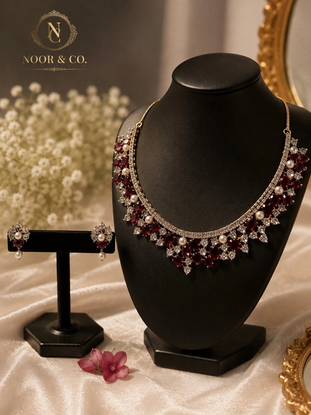 Ruby Pearl & Emerald Pearl Royale American Diamond Necklace Set