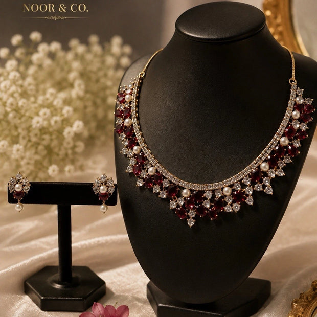 Ruby Pearl & Emerald Pearl Royale American Diamond Necklace Set