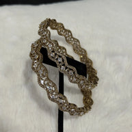 Gold Tone American Diamond Bangles Set Size 2.10 Elegant Wavy Crystal Design