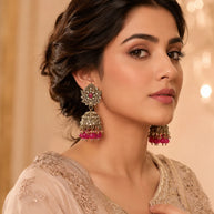 Traditional Pink Jhumka Statement Earrings