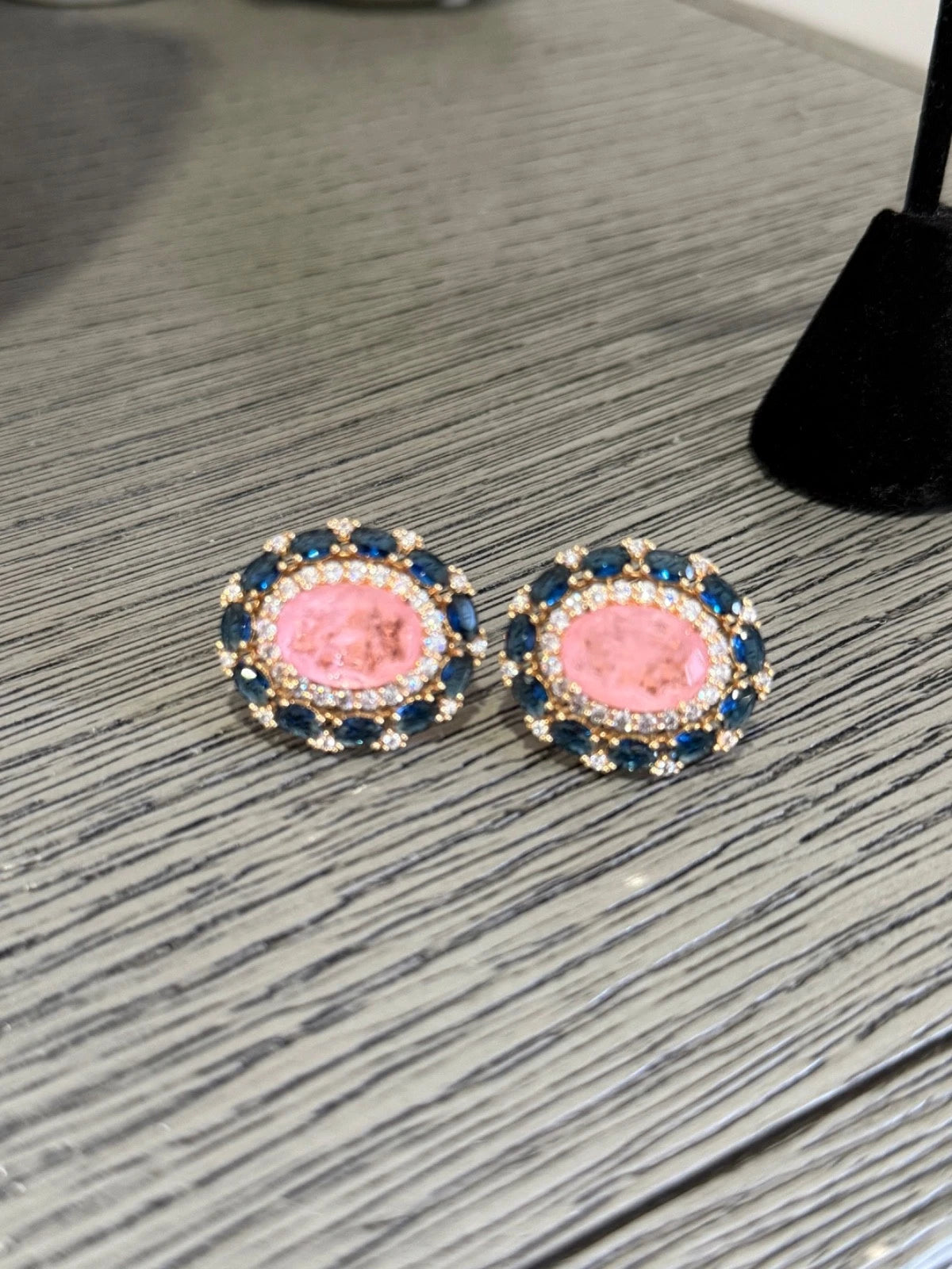 Pink & Sapphire Blue Statement Stud Earrings | Luxury Crystal Earrings