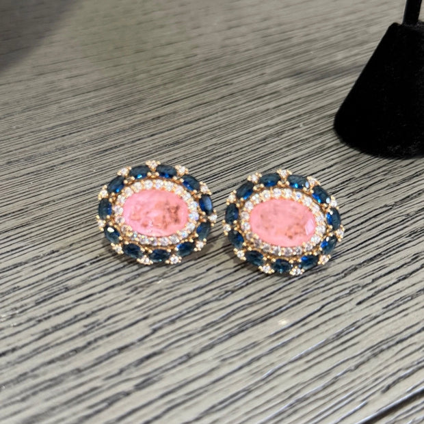 Pink & Sapphire Blue Statement Stud Earrings | Luxury Crystal Earrings