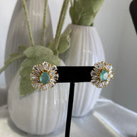 Mint Green CZ Round Stud Earrings Gold Tone Party Jewelry