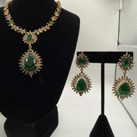 Emerald Green Teardrop Necklace Set with Matching Earrings & Tikka