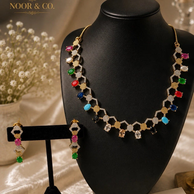Prismatic Luxe American Diamond Necklace Set