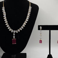 Ruby Red CZ Necklace Set with Matching Drop Earrings | Elegant Bridal Jewelry |
