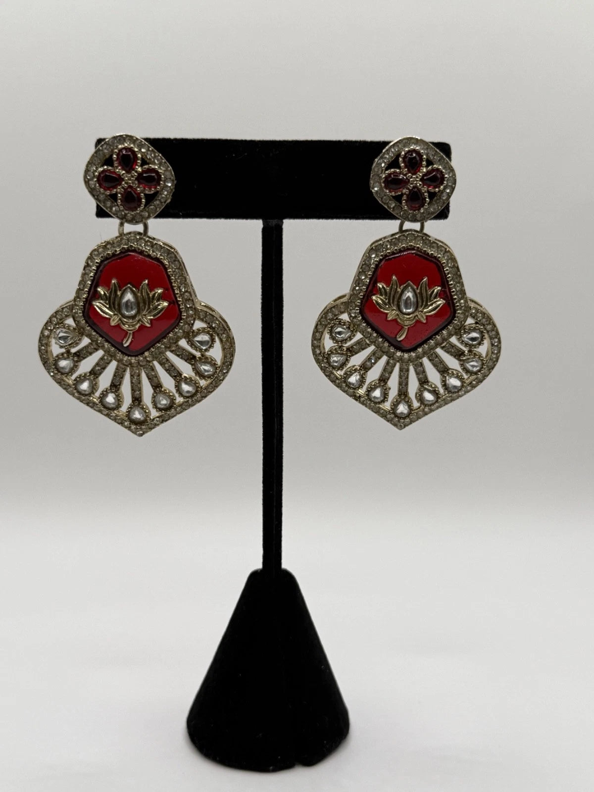 Vintage-Inspired Ruby Red Statement Earrings | Gold Bridal Earrings | Pakistani