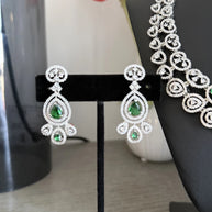 Emerald green and clear CZ-style necklace set