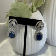 Sapphire Blue CZ Teardrop Earrings Silver Tone Party Jewelry
