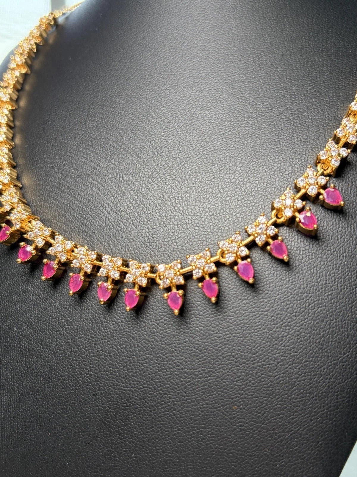 Ruby Teardrop Crystal Necklace & Earrings Set