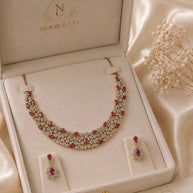 Ruby Radiance & Mint Garden American Diamond Necklace Set