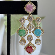 Multicolor CZ Gold Tone Chandelier Earrings Pakistani Indian Statement Jewelry