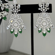Emerald Green CZ Crystal Silver Necklace Earrings Set Indian Bridal Jewelry
