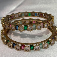 Multicolor CZ Gold Tone Bangle Set Size 2.10 Pakistani Indian Bridal Party Jewel