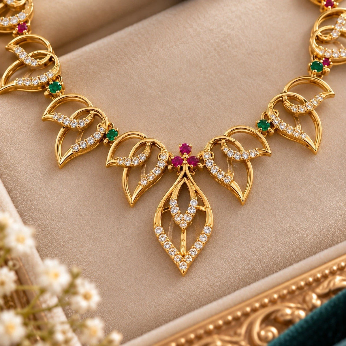 Elegant Gold-Tone Leaf Necklace & Earrings Set