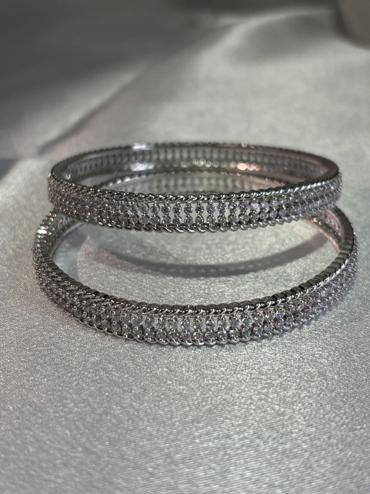 Silver Tone CZ Bangle Set Size 2.10 Indian Pakistani Bridal Party Jewelry