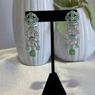 Green CZ Silver Tone Chandelier Drop Earrings Pakistani Indian Jewelry