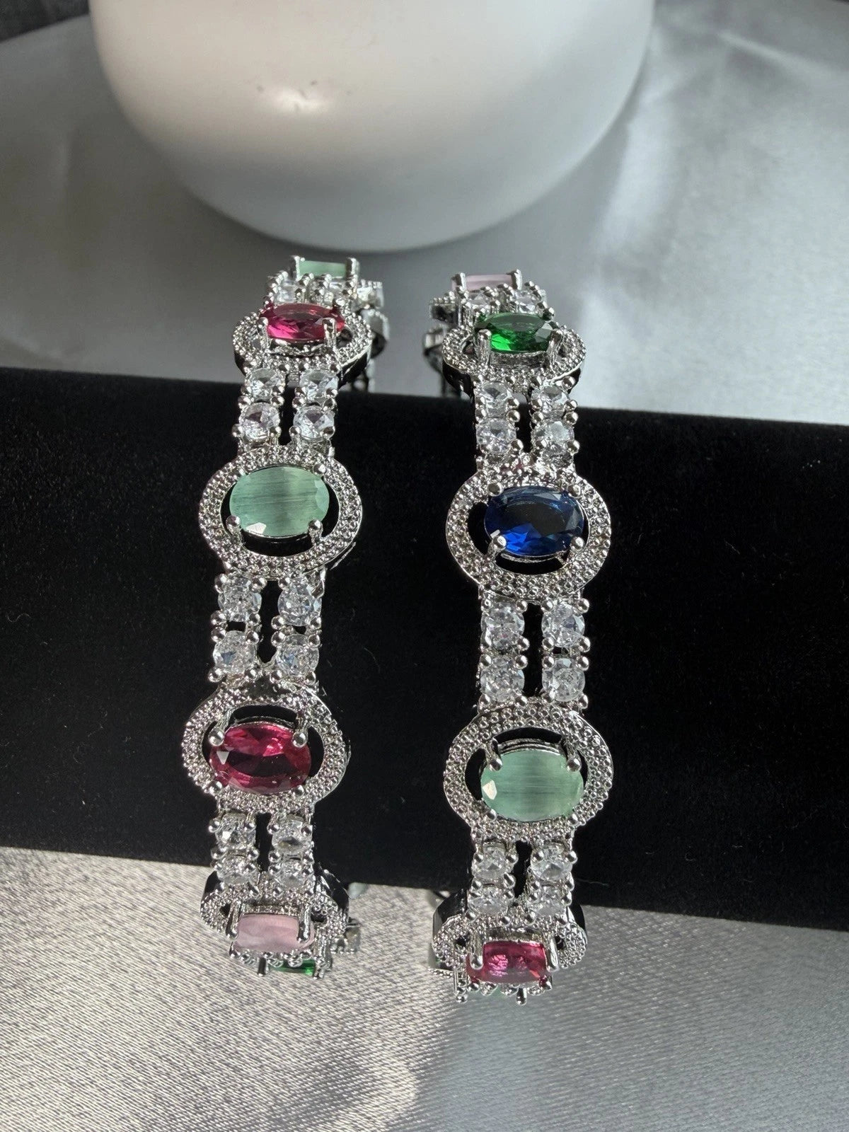 Aurora Multicolor Crystal Bangles – Premium American Diamond Pair