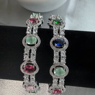 Aurora Multicolor Crystal Bangles – Premium American Diamond Pair