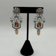 Champagne Crystal Pearl Statement Earrings – Luxury Bridal Drop Earrings