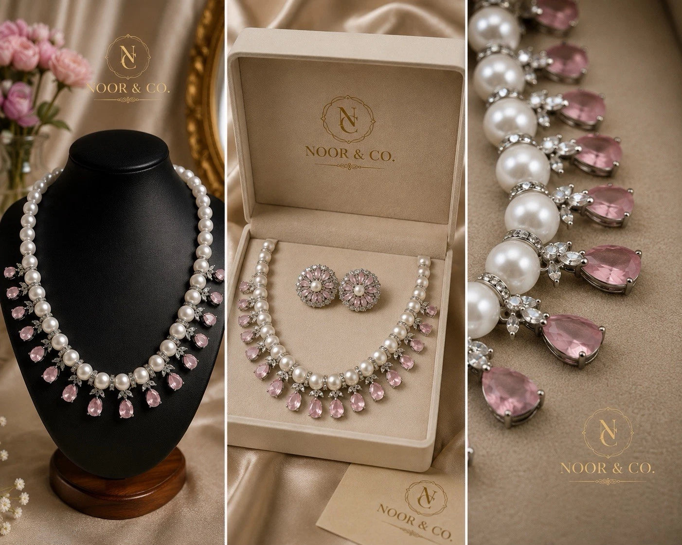 Pearl Elegance American Diamond Necklace Set