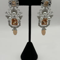 Champagne Crystal Pearl Statement Earrings – Luxury Bridal Drop Earrings