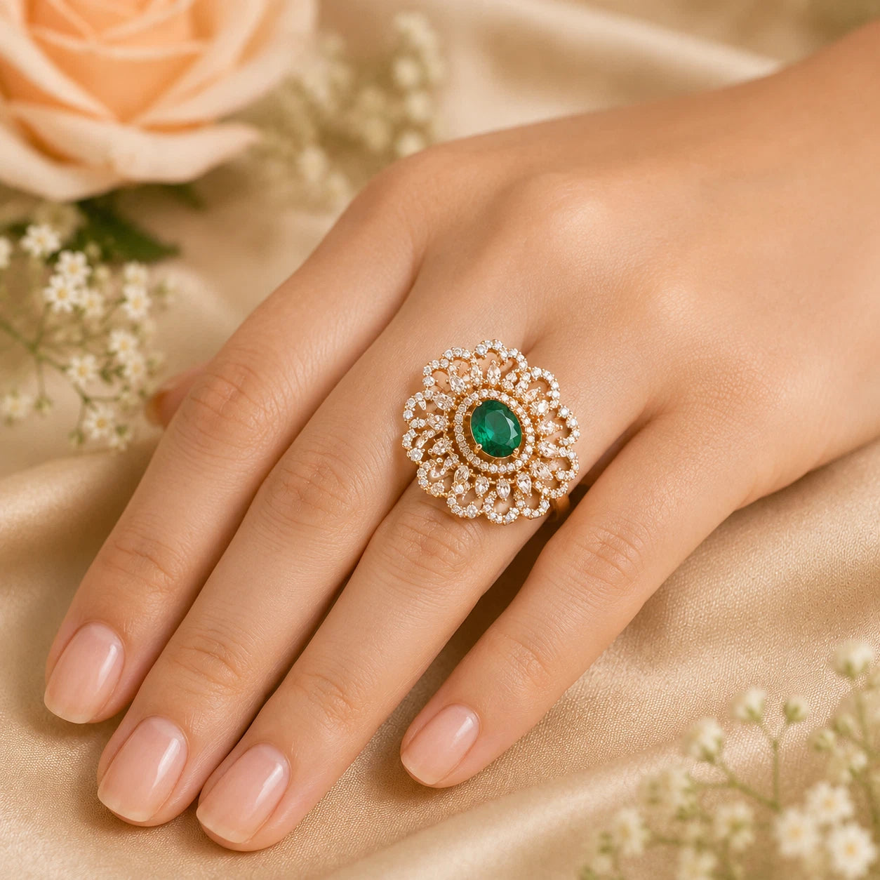 Green Cocktail Ring-Adjustable