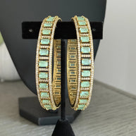 Mint Green CZ Gold Tone Bangle Bracelet Set of 2 Indian Pakistani Jewelry 2.10