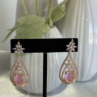 Baby Pink CZ Teardrop Earrings Rose Gold Tone Party Jewelry