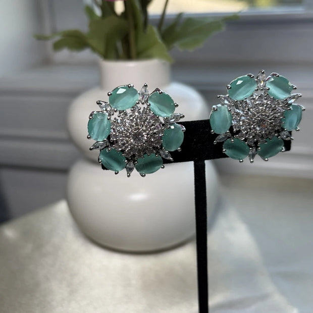 Aqua Bloom Crystal Stud Earrings