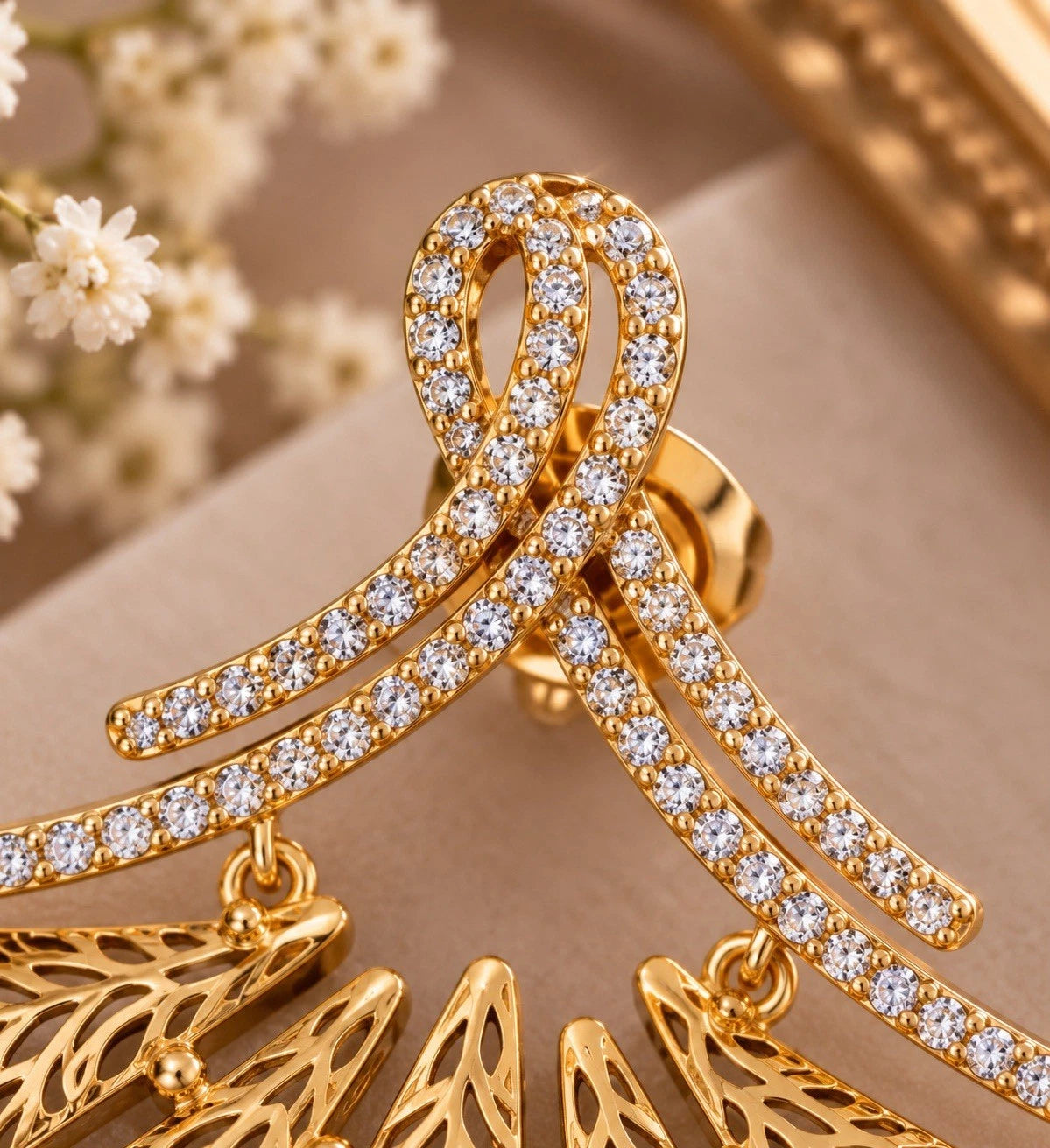 Elegant Gold-Tone Leaf Statement Earrings
