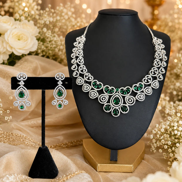 Emerald green and clear CZ-style necklace set