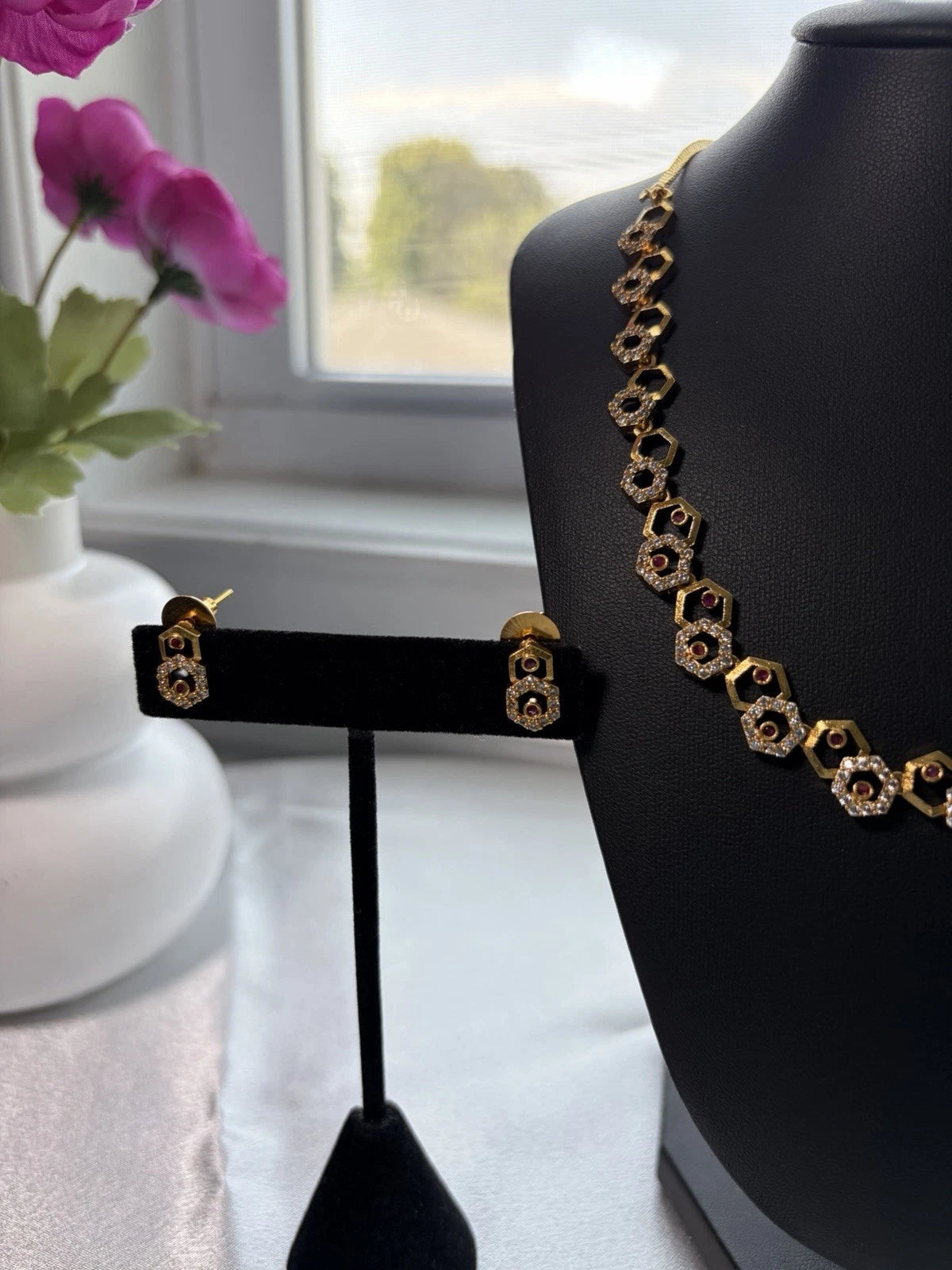 Zara Dainty Ruby CZ Necklace & Earring Set