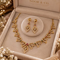 Elegant Gold-Tone Leaf Necklace & Earrings Set