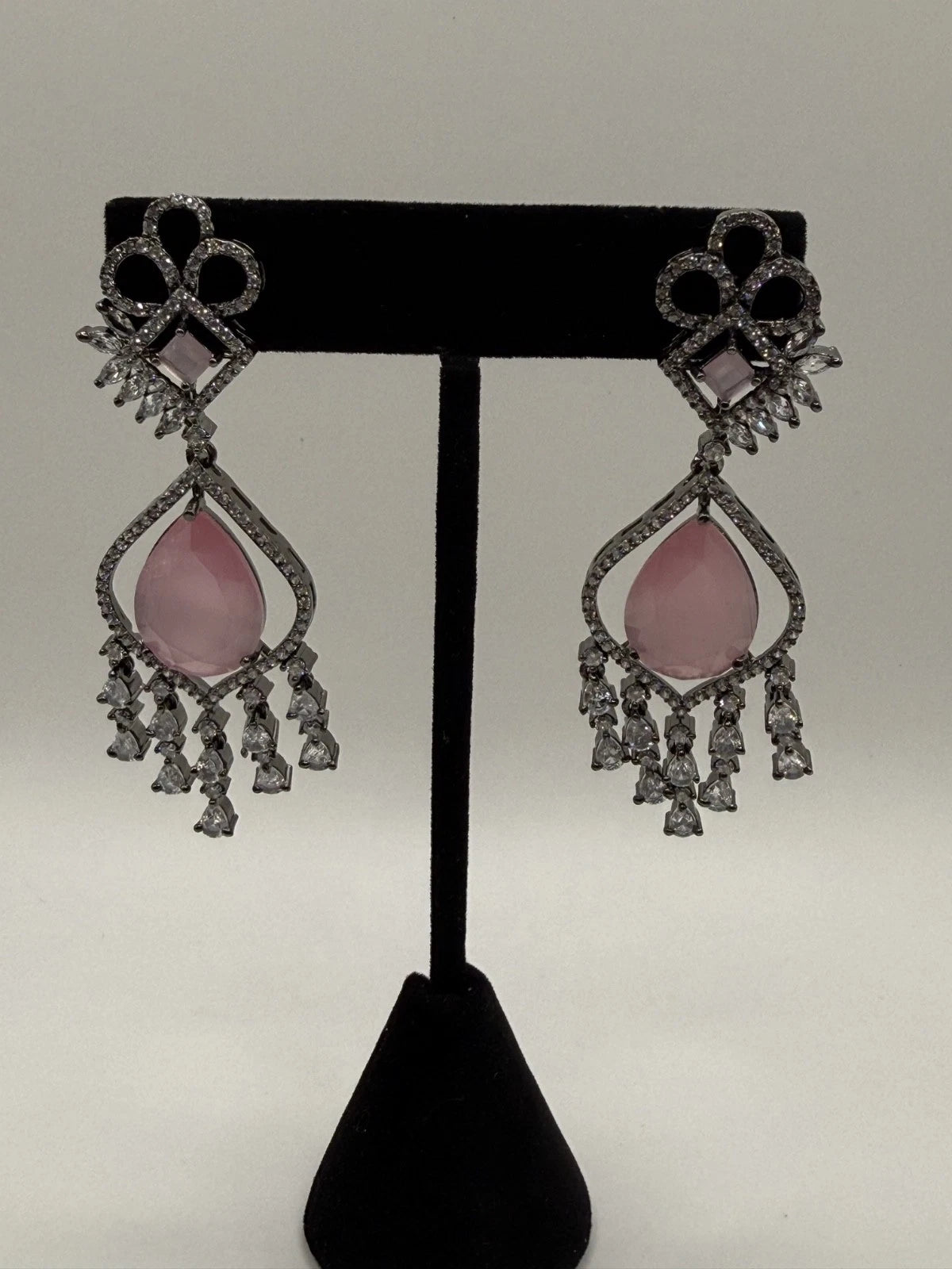 Blush Pink Crystal Chandelier Earrings | Pakistani & Indian Statement Earrings |