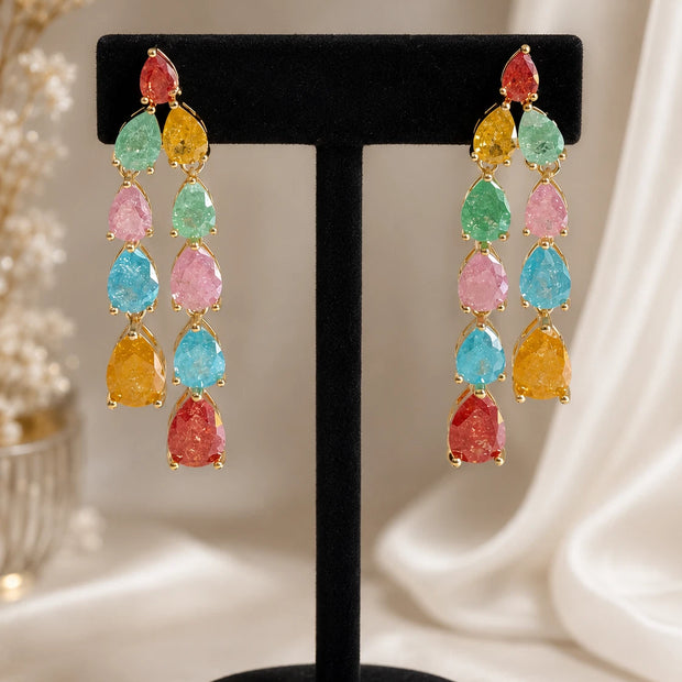 Multicolor Teardrop Gold Tone Dangle Earrings Pakistani Indian Jewelry