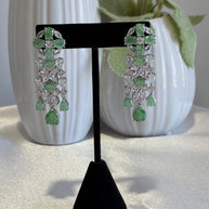 Green CZ Silver Tone Chandelier Drop Earrings Pakistani Indian Jewelry