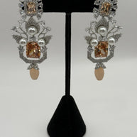 Champagne Crystal Pearl Statement Earrings – Luxury Bridal Drop Earrings