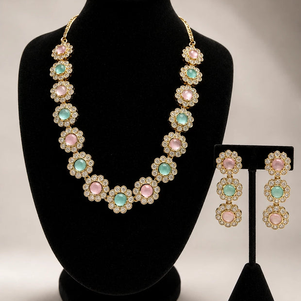 Pastel Floral Necklace Set with Matching Earrings