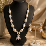 Elegant Pearl & Crystal Statement Jewelry Set | Gold Tone Necklace and Earrings