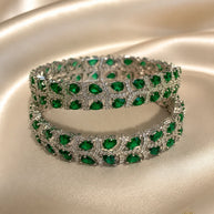 Emerald Green Silver Tone CZ Bangle Set Indian Pakistani Bridal Jewelry