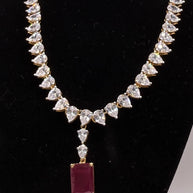 Ruby Red CZ Necklace Set with Matching Drop Earrings | Elegant Bridal Jewelry |