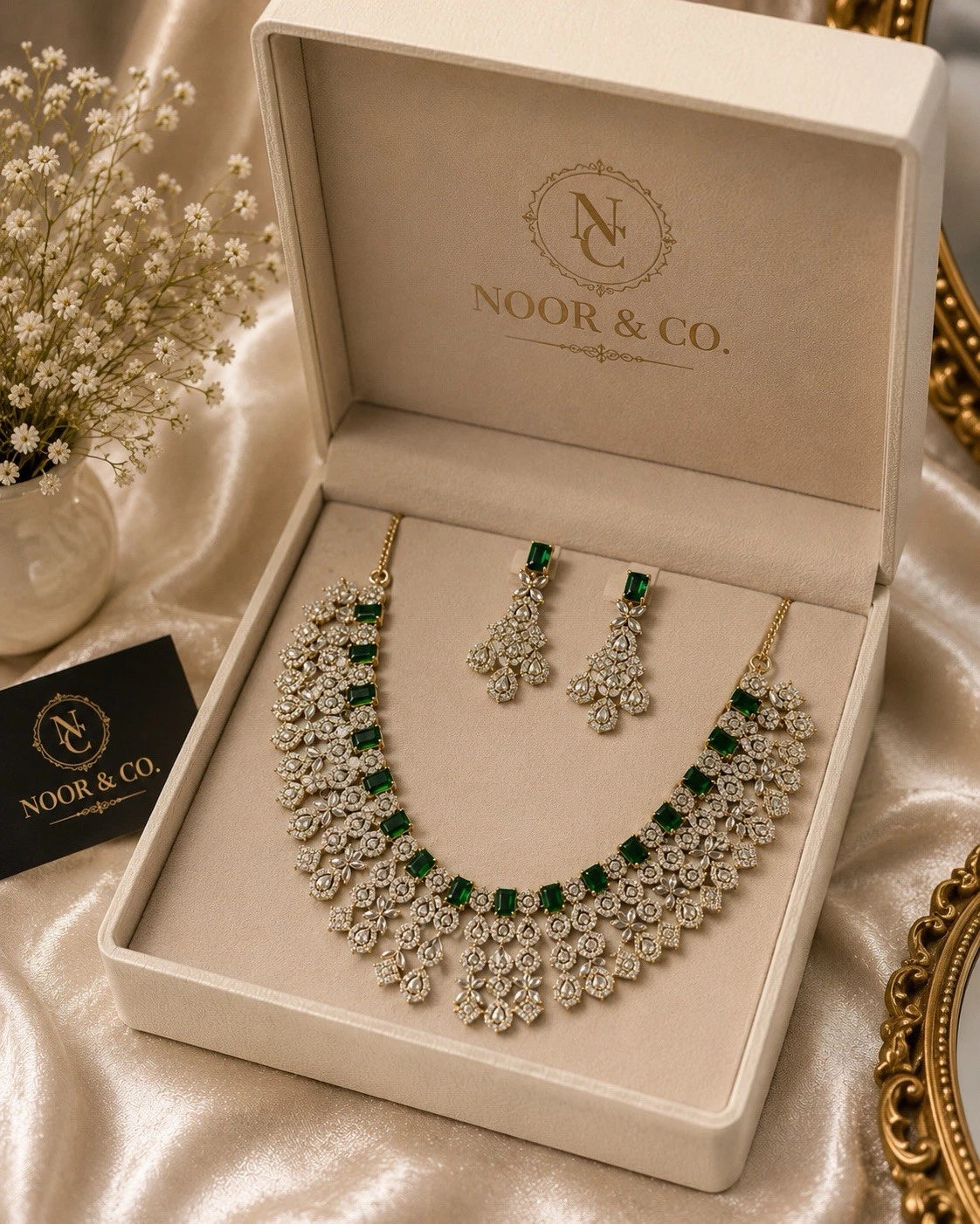 Emerald Royale American Diamond Bridal Necklace Set