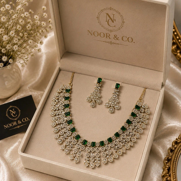 Emerald Royale American Diamond Bridal Necklace Set