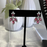 Ruby Pink CZ Necklace & Earrings Set Silver Tone Pakistani Jewelry