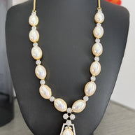 Elegant Pearl & Crystal Statement Jewelry Set | Gold Tone Necklace and Earrings