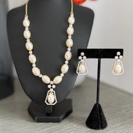 Elegant Pearl & Crystal Statement Jewelry Set | Gold Tone Necklace and Earrings