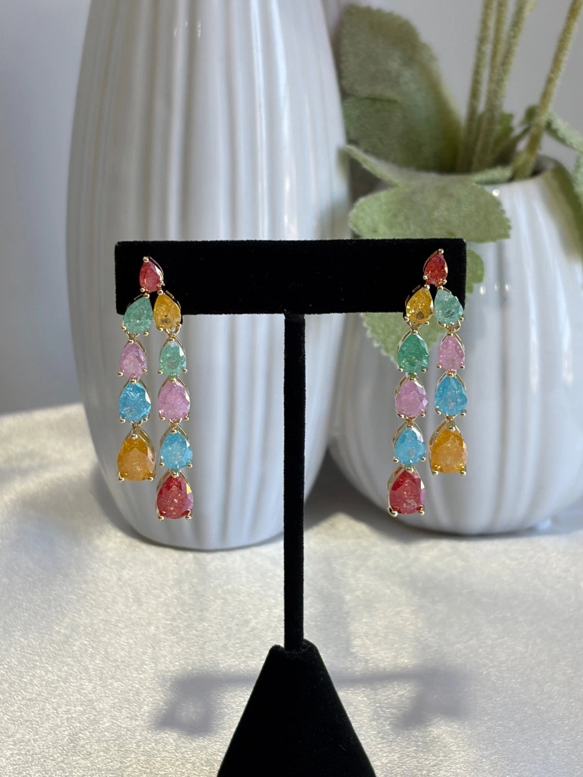 Multicolor Teardrop Gold Tone Dangle Earrings Pakistani Indian Jewelry